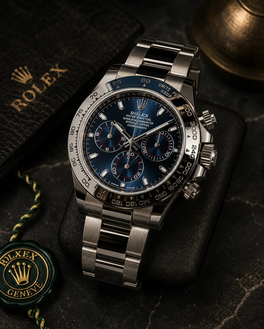 Rolex Daytona in white gold with blue sunray dial