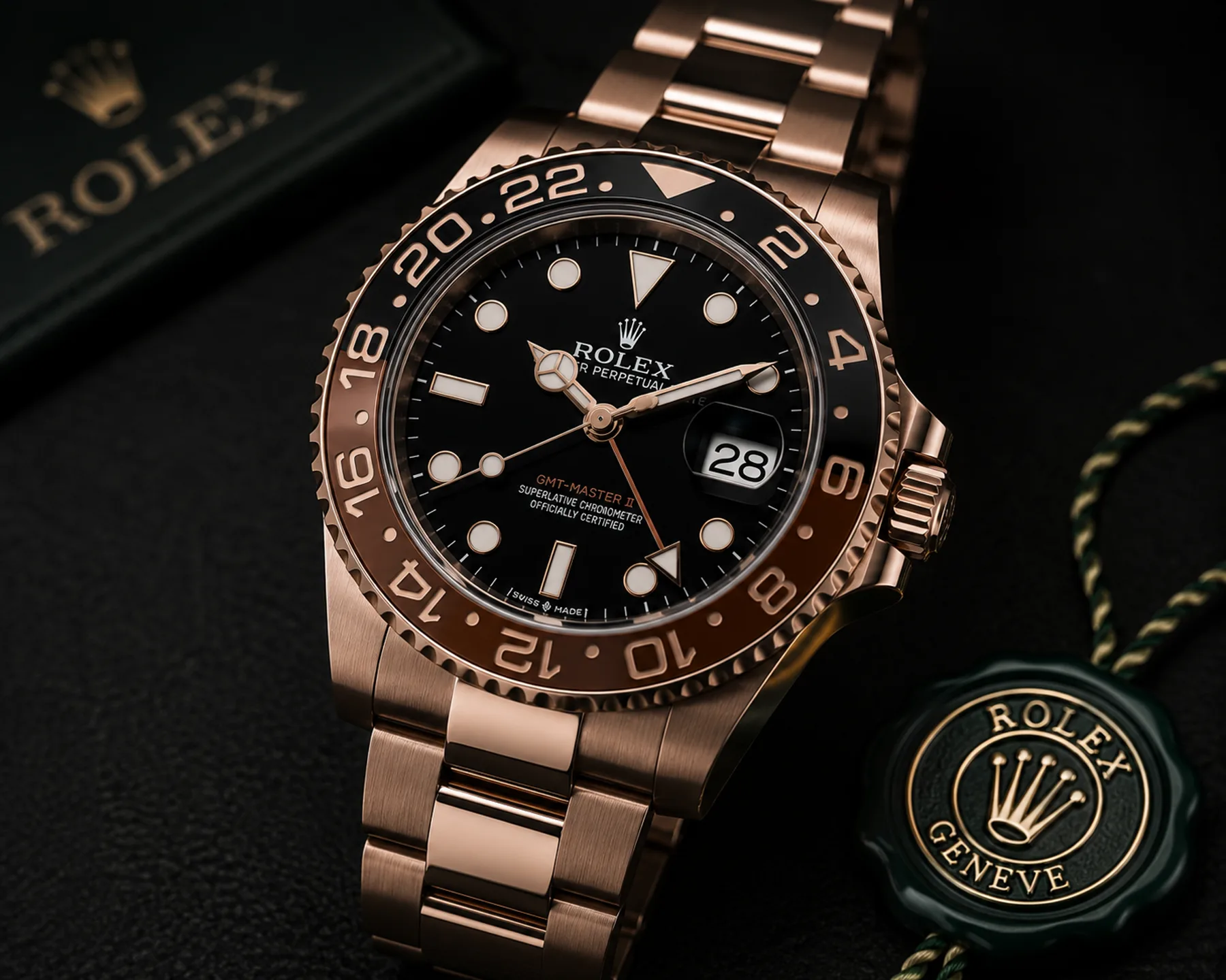 Rolex GMT-Master II Root Beer in Everose gold with black and brown ceramic bezel